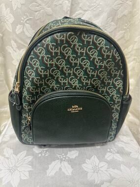 New Coach Green Monogram Backpack leather. B-286
